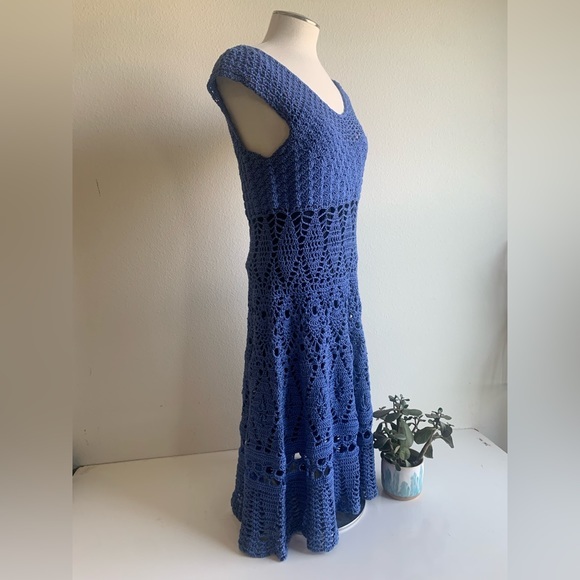 Crocheted handmade Dress, blue‎ size medium/large. - Picture 10 of 12